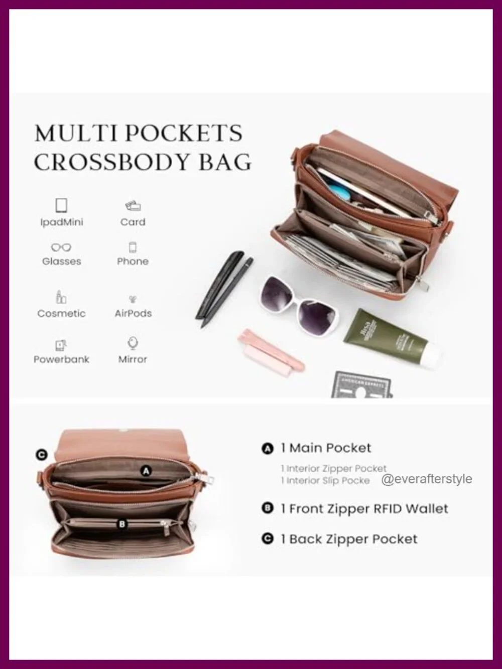 Genuine Leather Crossbody Bag with RFID Wallet, Adjustable Strap, Travel Purse